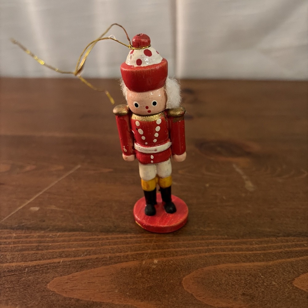 Wooden‎ Soldier Nutcracker Christmas Ornament Vintage 3.5" Hair